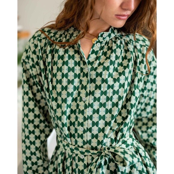 Voyageur By Mersea Aphrodite Long Sleeve Shirt Dress Printed Buttondown S 280018 - Picture 4 of 9